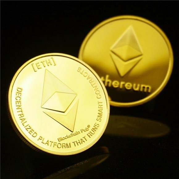 Ethereum 1 3/4" Coin Collectors All Gold Plated Golf Ball Marker Poker Chip - Picture 3 of 4